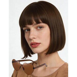 Women's Brown 12 Inch Costume Cosplay Party Short Bob Wigs And Sunglass